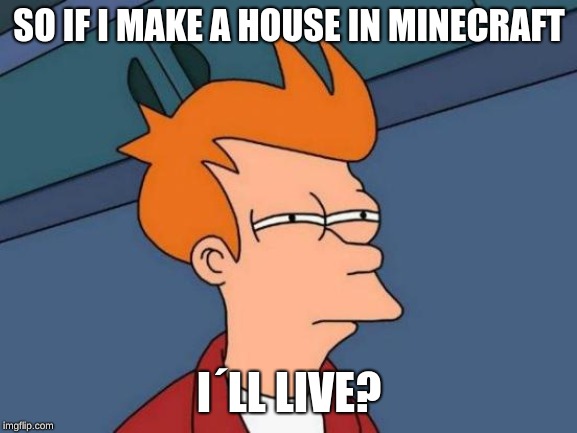 Futurama Fry | SO IF I MAKE A HOUSE IN MINECRAFT; I´LL LIVE? | image tagged in memes,futurama fry | made w/ Imgflip meme maker