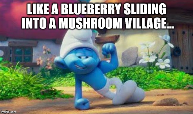 not weird at all.. | LIKE A BLUEBERRY SLIDING INTO A MUSHROOM VILLAGE... | image tagged in funny memes | made w/ Imgflip meme maker