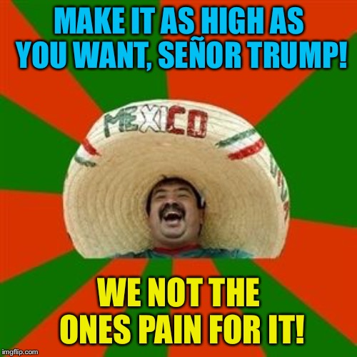 succesful mexican | MAKE IT AS HIGH AS YOU WANT, SEÑOR TRUMP! WE NOT THE ONES PAIN FOR IT! | image tagged in succesful mexican | made w/ Imgflip meme maker