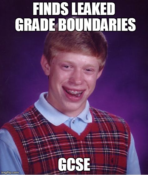 Bad Luck Brian Meme | FINDS LEAKED GRADE BOUNDARIES GCSE | image tagged in memes,bad luck brian | made w/ Imgflip meme maker