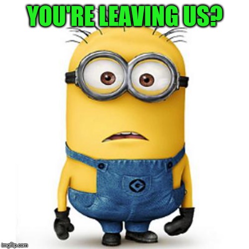 Minions | YOU'RE LEAVING US? | image tagged in minions | made w/ Imgflip meme maker
