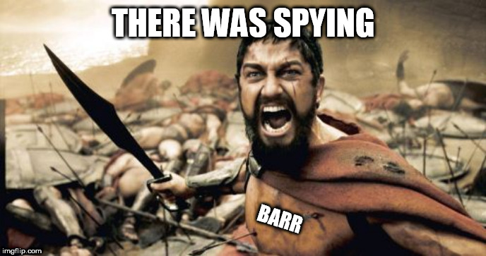 Sparta Leonidas Meme | THERE WAS SPYING; BARR | image tagged in memes,sparta leonidas | made w/ Imgflip meme maker