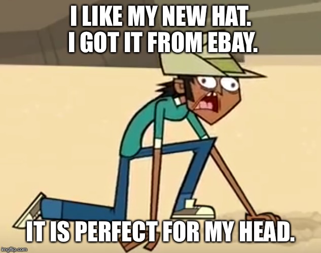 My new hat! | I LIKE MY NEW HAT. I GOT IT FROM EBAY. IT IS PERFECT FOR MY HEAD. | image tagged in hats | made w/ Imgflip meme maker