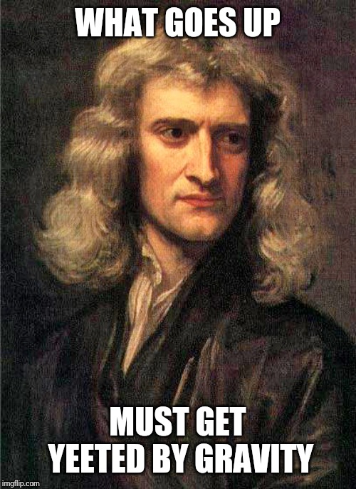 Remember kids: | WHAT GOES UP; MUST GET YEETED BY GRAVITY | image tagged in isaac newton | made w/ Imgflip meme maker