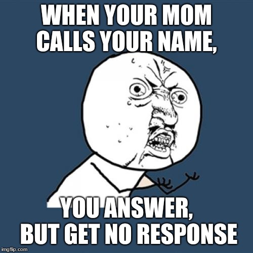 Y U No | WHEN YOUR MOM CALLS YOUR NAME, YOU ANSWER, BUT GET NO RESPONSE | image tagged in memes,y u no | made w/ Imgflip meme maker