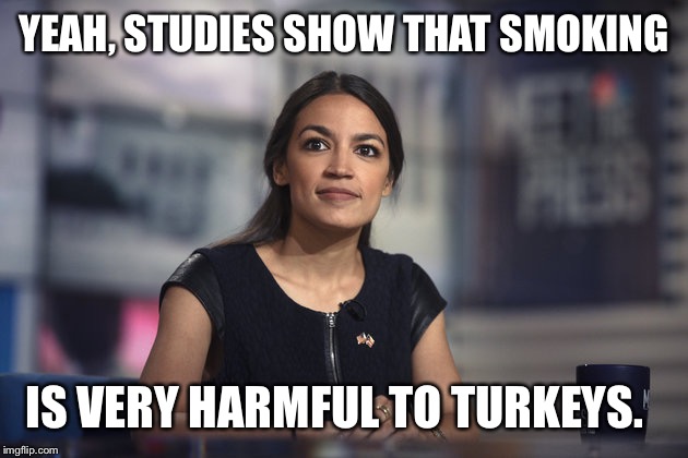 A.O.C. Hope | YEAH, STUDIES SHOW THAT SMOKING; IS VERY HARMFUL TO TURKEYS. | image tagged in aoc hope | made w/ Imgflip meme maker