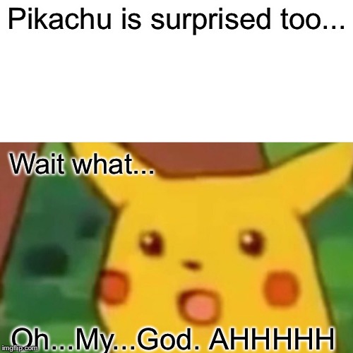 Surprised Pikachu Meme | Pikachu is surprised too... Wait what... Oh...My...God. AHHHHH | image tagged in memes,surprised pikachu | made w/ Imgflip meme maker