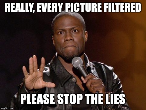 kevin hart | REALLY, EVERY PICTURE FILTERED; PLEASE STOP THE LIES | image tagged in kevin hart | made w/ Imgflip meme maker