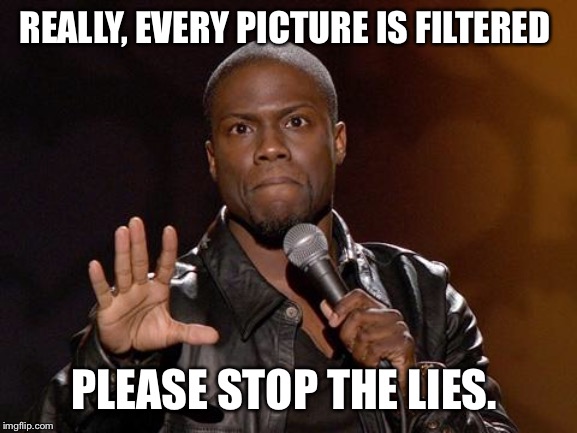 kevin hart | REALLY, EVERY PICTURE IS FILTERED; PLEASE STOP THE LIES. | image tagged in kevin hart | made w/ Imgflip meme maker