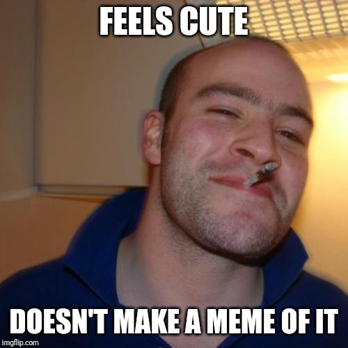 Good Guy Greg Meme | FEELS CUTE; DOESN'T MAKE A MEME OF IT | image tagged in memes,good guy greg,funny,memes about memes,memes about memeing | made w/ Imgflip meme maker