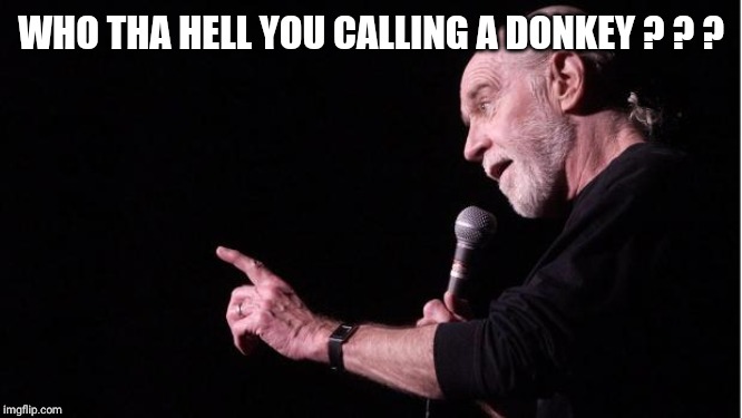 George Carlin | WHO THA HELL YOU CALLING A DONKEY ? ? ? | image tagged in george carlin | made w/ Imgflip meme maker