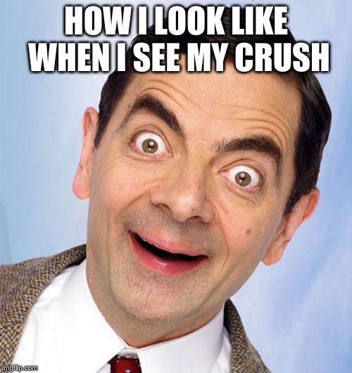 mr. bean excited | HOW I LOOK LIKE WHEN I SEE MY CRUSH | image tagged in mr bean excited | made w/ Imgflip meme maker