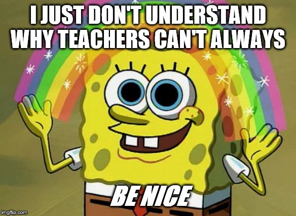 Education Memes | I JUST DON'T UNDERSTAND WHY TEACHERS CAN'T ALWAYS; BE NICE | image tagged in memes | made w/ Imgflip meme maker