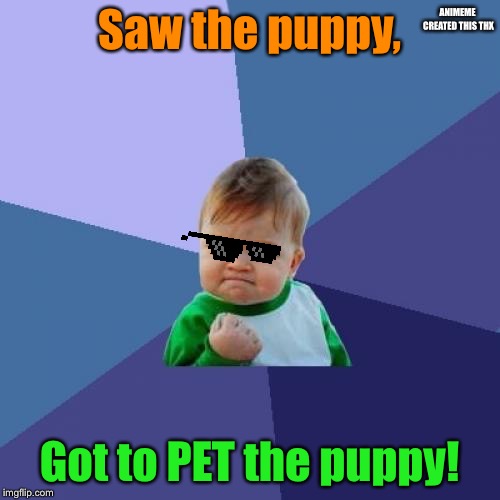 Success Kid | ANIMEME CREATED THIS THX; Saw the puppy, Got to PET the puppy! | image tagged in memes,success kid | made w/ Imgflip meme maker