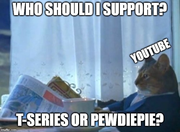 I Should Buy A Boat Cat | WHO SHOULD I SUPPORT? YOUTUBE; T-SERIES OR PEWDIEPIE? | image tagged in memes,i should buy a boat cat | made w/ Imgflip meme maker