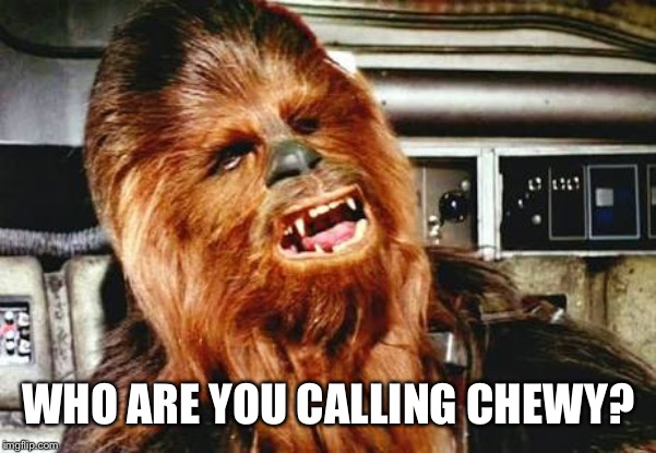 Chewie dramaqueen | WHO ARE YOU CALLING CHEWY? | image tagged in chewie dramaqueen | made w/ Imgflip meme maker