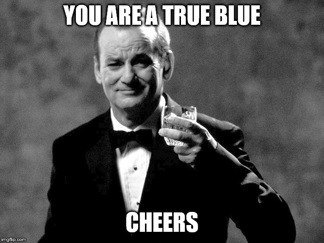 Bill Murray well played sir | YOU ARE A TRUE BLUE CHEERS | image tagged in bill murray well played sir | made w/ Imgflip meme maker