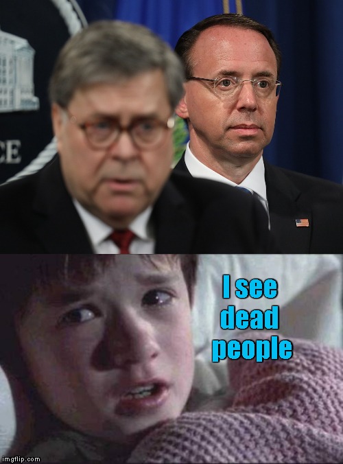 TFW you're staring into the abyss | I see dead  people | image tagged in memes,i see dead people,rod rosenstein,spygate,barr press conference,mueller report | made w/ Imgflip meme maker