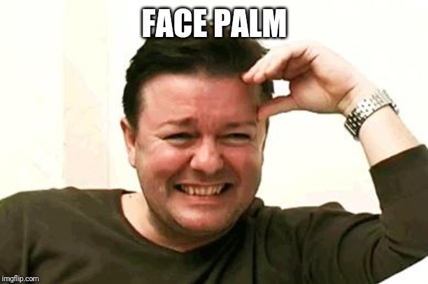 Laughing Ricky Gervais | FACE PALM | image tagged in laughing ricky gervais | made w/ Imgflip meme maker