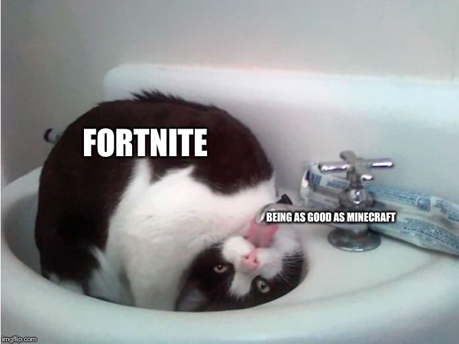 Thirsty boi | FORTNITE; BEING AS GOOD AS MINECRAFT | image tagged in thirsty boi | made w/ Imgflip meme maker