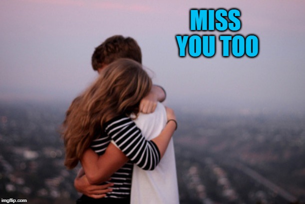 hug | MISS YOU TOO | image tagged in hug | made w/ Imgflip meme maker