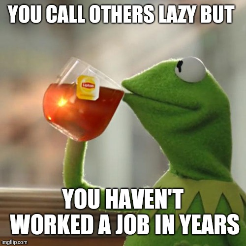 But That's None Of My Business Meme | YOU CALL OTHERS LAZY BUT; YOU HAVEN'T WORKED A JOB IN YEARS | image tagged in memes,but thats none of my business,kermit the frog | made w/ Imgflip meme maker