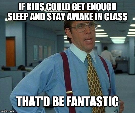 That Would Be Great Meme | IF KIDS COULD GET ENOUGH SLEEP AND STAY AWAKE IN CLASS THAT'D BE FANTASTIC | image tagged in memes,that would be great | made w/ Imgflip meme maker
