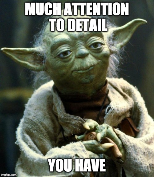 Star Wars Yoda Meme | MUCH ATTENTION TO DETAIL YOU HAVE | image tagged in memes,star wars yoda | made w/ Imgflip meme maker