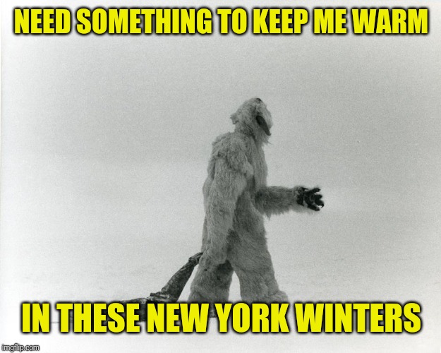 Wampa drag | NEED SOMETHING TO KEEP ME WARM IN THESE NEW YORK WINTERS | image tagged in wampa drag | made w/ Imgflip meme maker