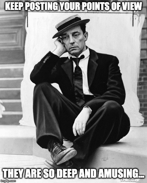 Keep posting your points of view... | KEEP POSTING YOUR POINTS OF VIEW; THEY ARE SO DEEP AND AMUSING... | image tagged in buster keaton,comedy,humor | made w/ Imgflip meme maker