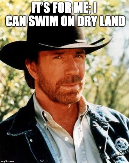 Chuck Norris Meme | IT’S FOR ME; I CAN SWIM ON DRY LAND | image tagged in memes,chuck norris | made w/ Imgflip meme maker