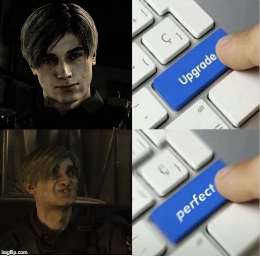 Leon In Resident Evil 2 Facial animation | image tagged in upgraded to perfection | made w/ Imgflip meme maker