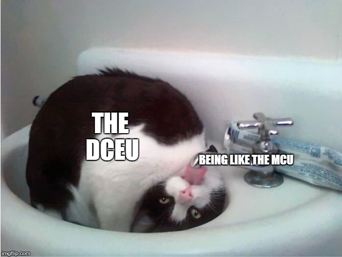 Thirsty boi | THE DCEU; BEING LIKE THE MCU | image tagged in thirsty boi | made w/ Imgflip meme maker