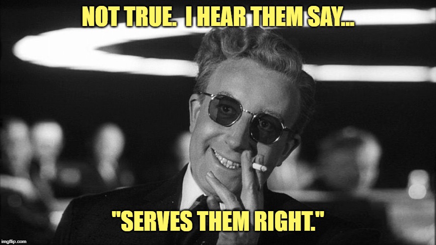 Doctor Strangelove says... | NOT TRUE.  I HEAR THEM SAY... "SERVES THEM RIGHT." | made w/ Imgflip meme maker