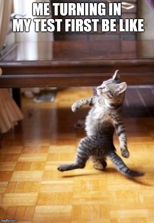 Cool Cat Stroll | ME TURNING IN MY TEST FIRST BE LIKE | image tagged in memes,cool cat stroll | made w/ Imgflip meme maker