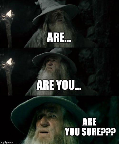 Confused Gandalf Meme | ARE... ARE YOU... ARE YOU SURE??? | image tagged in memes,confused gandalf | made w/ Imgflip meme maker