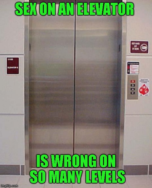 And it wouldn't go down! | SEX ON AN ELEVATOR; IS WRONG ON SO MANY LEVELS | image tagged in elevator lift 123,pun weekend | made w/ Imgflip meme maker