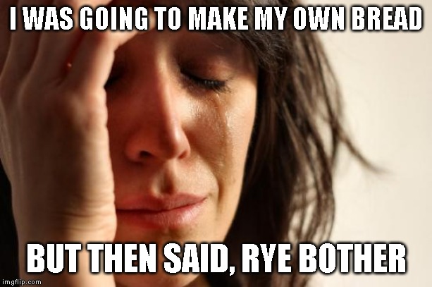 First World Problems Meme | I WAS GOING TO MAKE MY OWN BREAD BUT THEN SAID, RYE BOTHER | image tagged in memes,first world problems | made w/ Imgflip meme maker