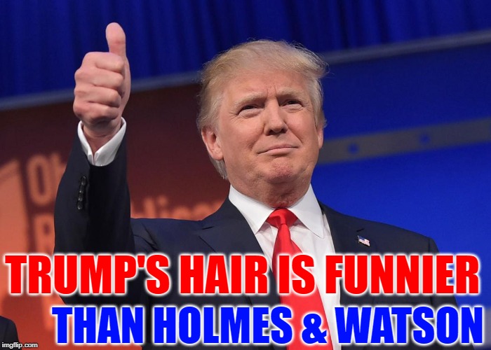 Holmes & Watson Trumped | TRUMP'S HAIR IS FUNNIER; THAN HOLMES & WATSON | image tagged in donald trump,funny memes,donald trump memes,trump hair,bad movies,donald trump approves | made w/ Imgflip meme maker