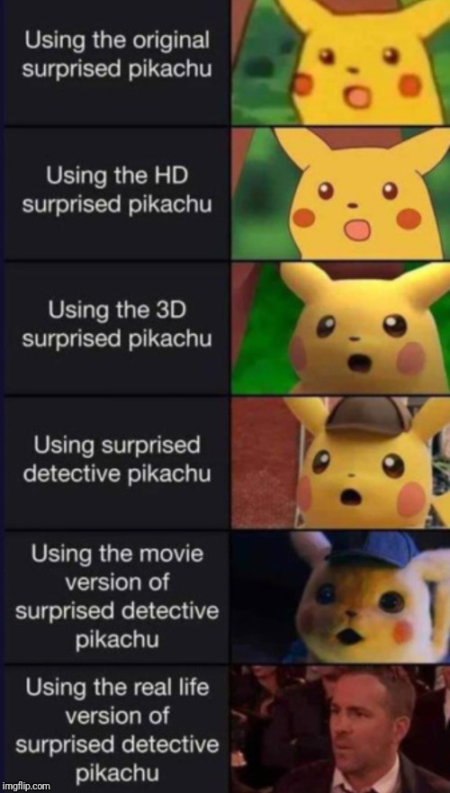 Surpised pikachu | image tagged in surprised pikachu,detective pikachu,ryan reynolds,memes,meme | made w/ Imgflip meme maker