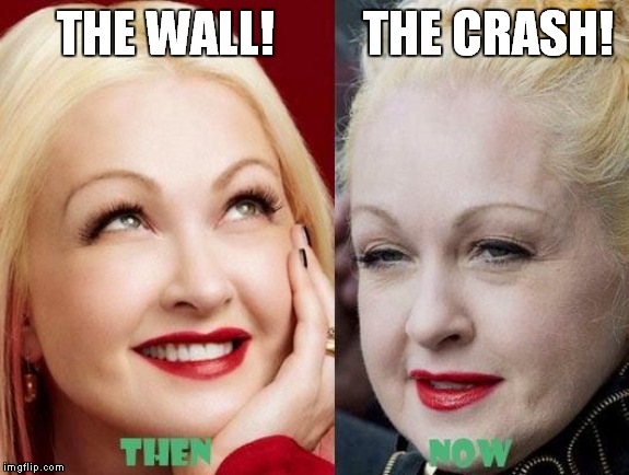 Crash & burn...the fate of all THOTS | THE WALL!         THE CRASH! | image tagged in thots,the wall,cyndi lauper | made w/ Imgflip meme maker