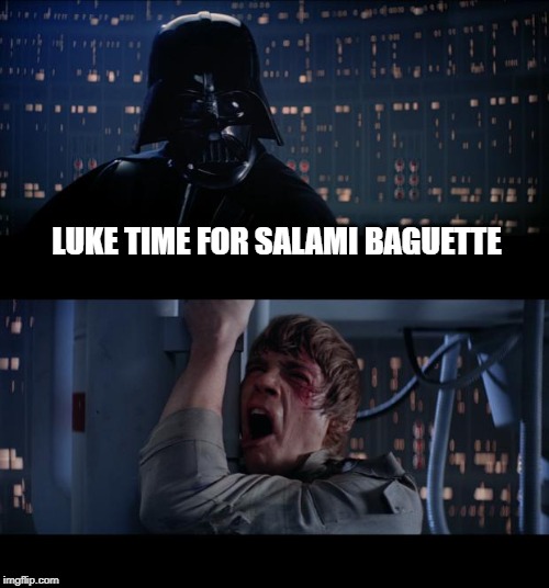 Star Wars No Meme | LUKE TIME FOR SALAMI BAGUETTE | image tagged in memes,star wars no | made w/ Imgflip meme maker