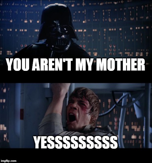 Star Wars No | YOU AREN'T MY MOTHER; YESSSSSSSSS | image tagged in memes,star wars no | made w/ Imgflip meme maker