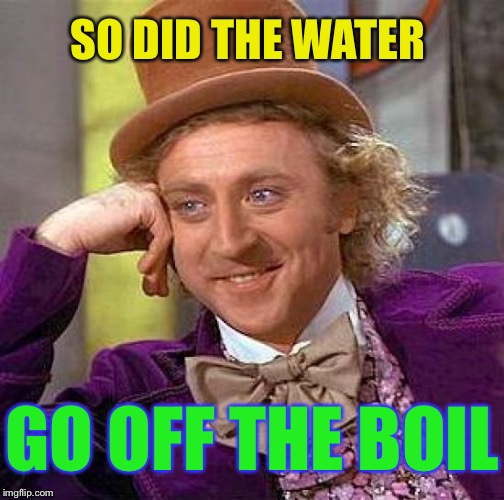 Creepy Condescending Wonka Meme | SO DID THE WATER GO OFF THE BOIL | image tagged in memes,creepy condescending wonka | made w/ Imgflip meme maker