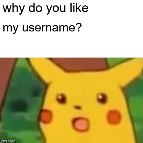 Surprised Pikachu Meme | why do you like my username? | image tagged in memes,surprised pikachu | made w/ Imgflip meme maker