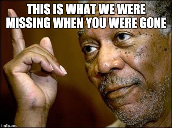 This Morgan Freeman | THIS IS WHAT WE WERE MISSING WHEN YOU WERE GONE | image tagged in this morgan freeman | made w/ Imgflip meme maker