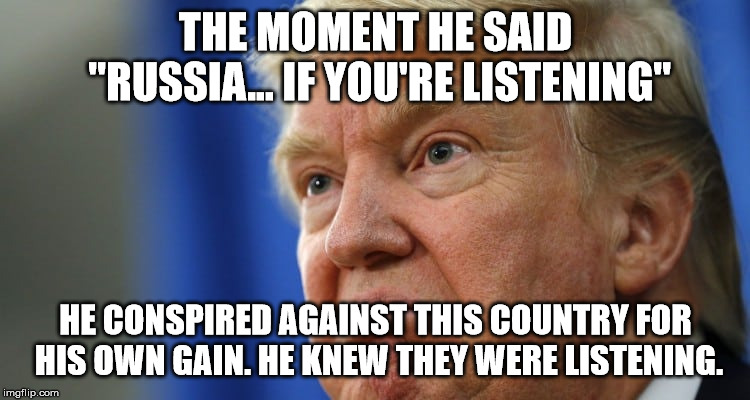 Dirty Donny | THE MOMENT HE SAID "RUSSIA... IF YOU'RE LISTENING"; HE CONSPIRED AGAINST THIS COUNTRY FOR HIS OWN GAIN. HE KNEW THEY WERE LISTENING. | image tagged in dirty donny | made w/ Imgflip meme maker