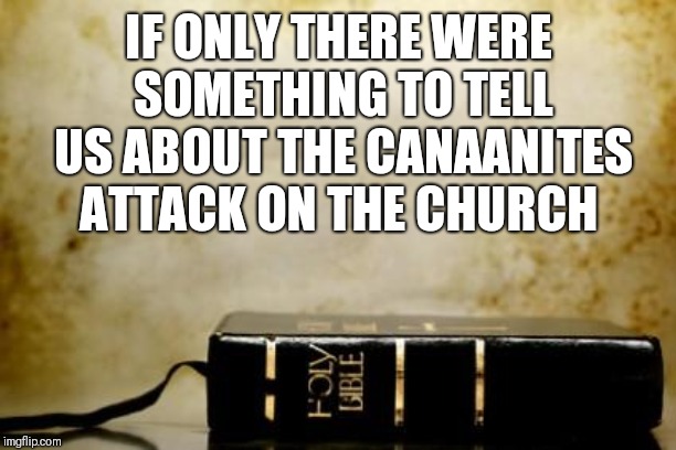 Bible | IF ONLY THERE WERE SOMETHING TO TELL US ABOUT THE CANAANITES ATTACK ON THE CHURCH | image tagged in bible | made w/ Imgflip meme maker