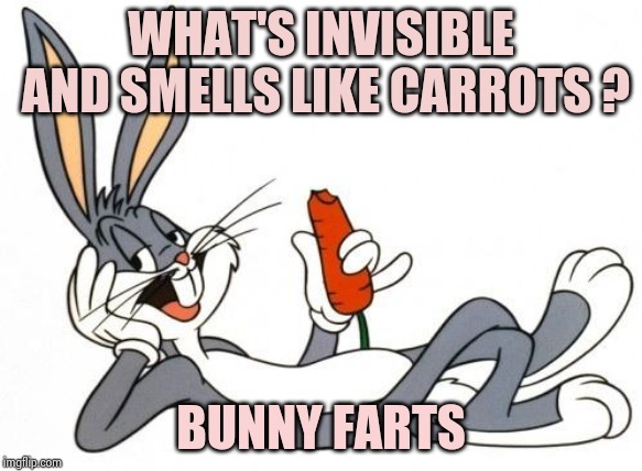 The adventure of bugs bunny | WHAT'S INVISIBLE AND SMELLS LIKE CARROTS ? BUNNY FARTS | image tagged in the adventure of bugs bunny | made w/ Imgflip meme maker