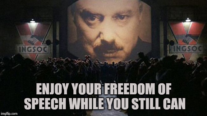 1984 | ENJOY YOUR FREEDOM OF SPEECH WHILE YOU STILL CAN | image tagged in 1984 | made w/ Imgflip meme maker